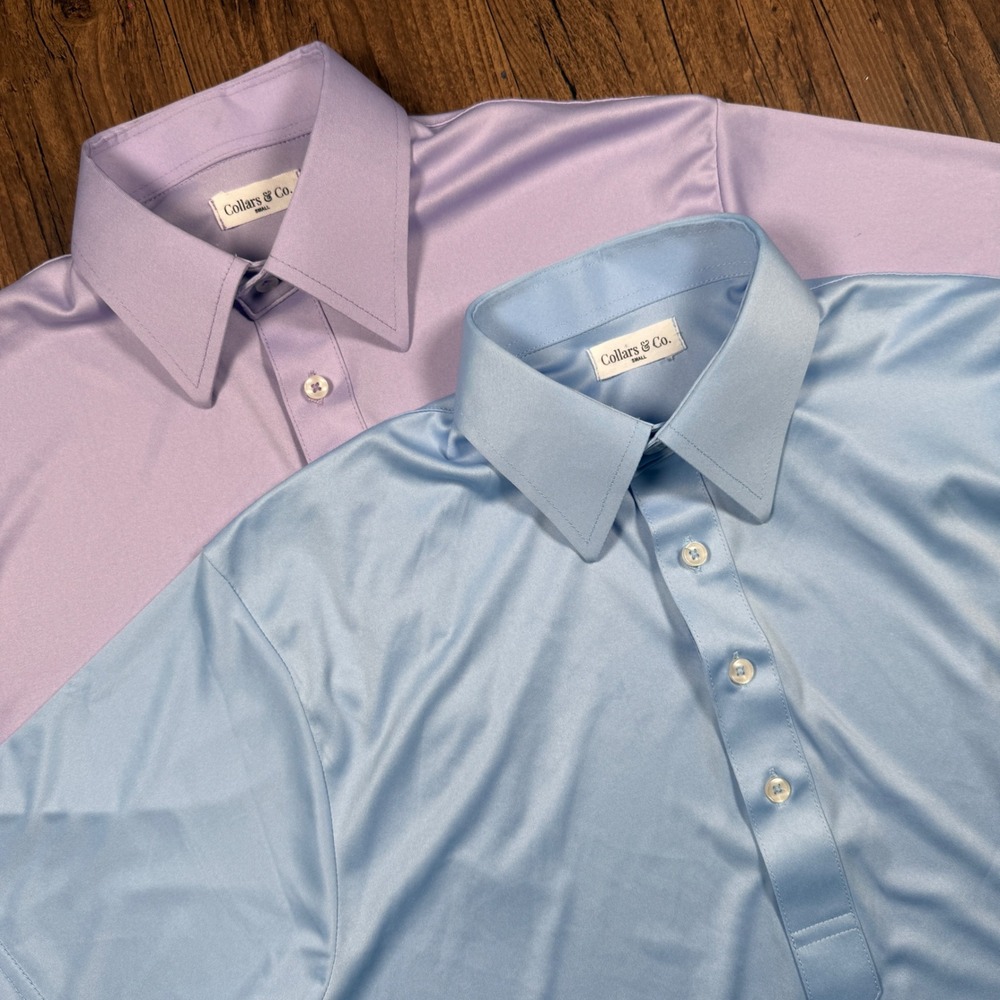Collars & Co Polo Shirt Mens S Blue Lavender Dress Collar Performance Lot of 2